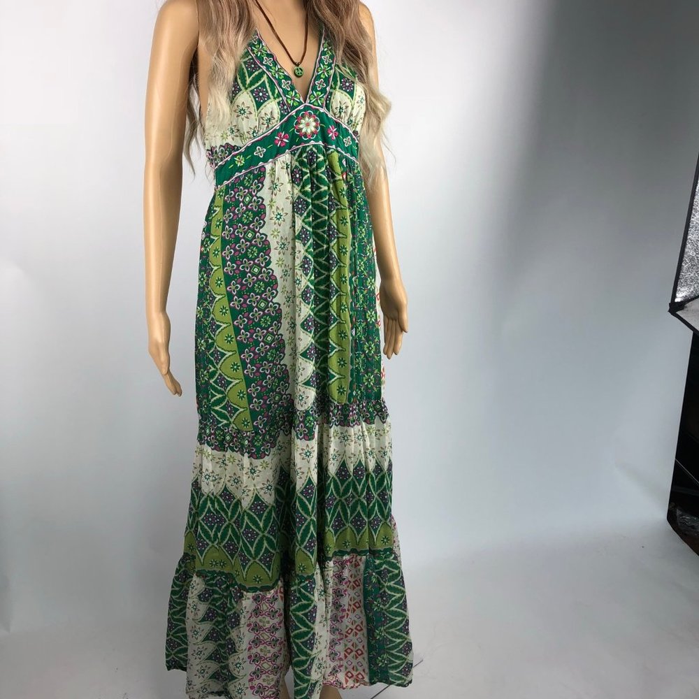 VINTAGE GREEN HALTER TOP FLYING TOMATO LONG DRESS